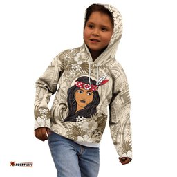 Personalized New Zealand Women's Day Kid Hoodie Maori Girl Feathers of Hope Beige