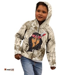 Personalized New Zealand Women's Day Kid Hoodie Maori Girl Feathers of Hope Beige