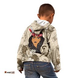 Personalized New Zealand Women's Day Kid Hoodie Maori Girl Feathers of Hope Beige