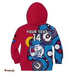 Custom Text And Number Western Bulldogs Football NAIDOC Hoodie KID Indigenous For Our Elders