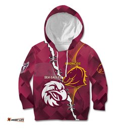 Personalised Broncos And Eagles Rugby Kid Hoodie Sporty Version