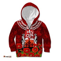 New Zealand ANZAC Waitangi Day Kid Hoodie Hei Tiki and Soldier