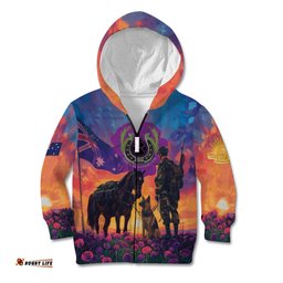 Australia Animals ANZAC Kid Hoodie Dog And Horse Heroes Also Served