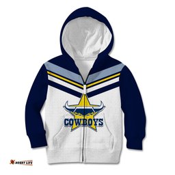 Custom Text And Number NRL Cowboys Kid Hoodie New Jersey White