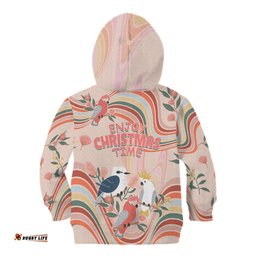 Australia Hippie Christmas Kid Hoodie Cockatoo Kookaburra with Wattle Pink Peach Style