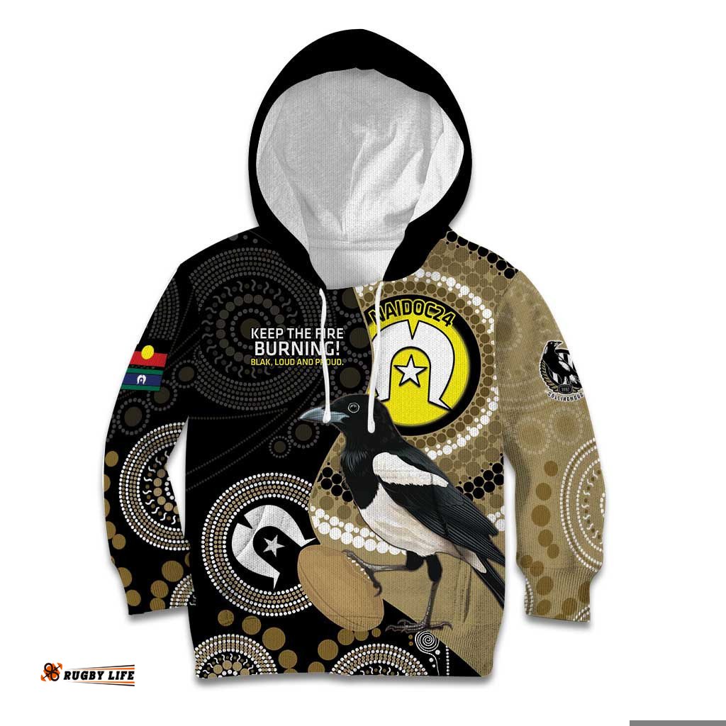 Custom AFL Collingwood NAIDOC Week Kid Hoodie Keep The Fire Burning Indigenous Art