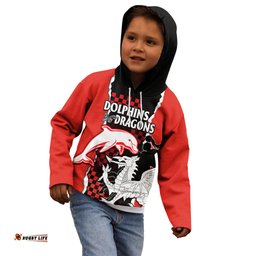 Custom Text And Number NRL Combine Dolphins and Dragons Kid Hoodie Sporty Style