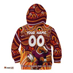 Custom Australia NAIDOC Week 2024 Kid Hoodie Brisbane Broncos Mascot Keep The Fire Burning