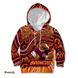 Custom Australia NAIDOC Week 2024 Kid Hoodie Brisbane Broncos Mascot Keep The Fire Burning