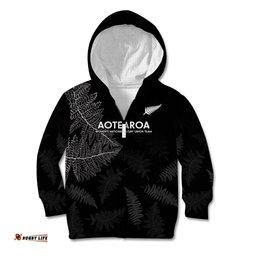 New Zealand Haka Rugby Kid Hoodie 2024 Pacific Go Black Silver Fern