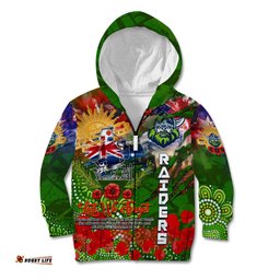 Personalised Australia Rugby Raiders ANZAC Kid Hoodie Canberra Scratch Style