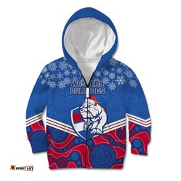 Custom Bulldogs Football Christmas Kid Hoodie Merry Xmas Mix Aboriginal Art