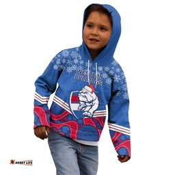 Custom Bulldogs Football Christmas Kid Hoodie Merry Xmas Mix Aboriginal Art