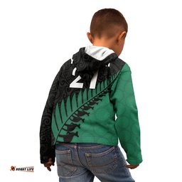 Custom Australia Wallabies and Aotearoa Rugby Kid Hoodie Kangaroo Black Fern Maori Green Vibe