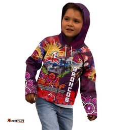 Personalised Australia Rugby Broncos ANZAC Kid Hoodie Brisbane Scratch Style