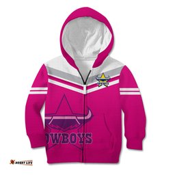 Custom Text And Number Cowboys Rugby Kid Hoodie Sporty Style Pink