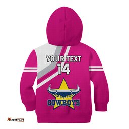 Custom Text And Number Cowboys Rugby Kid Hoodie Sporty Style Pink