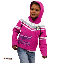 Custom Text And Number Cowboys Rugby Kid Hoodie Sporty Style Pink