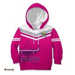 Custom Text And Number Cowboys Rugby Kid Hoodie Sporty Style Pink