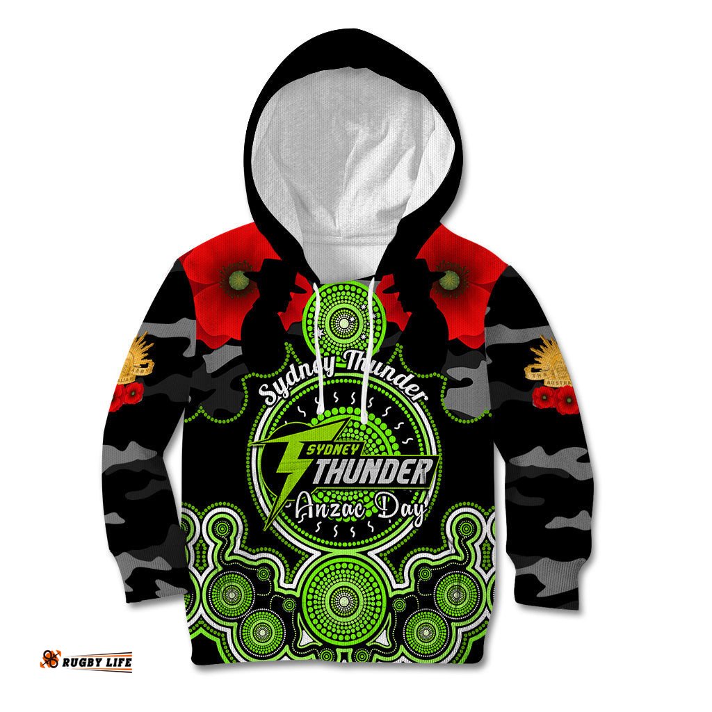 Sydney Thunder ANZAC 2024 Kid Hoodie Lest We Forget Poppy Mix Camouflage