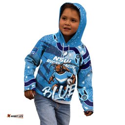 Personalized NSW Rugby League Kid Hoodie Blues Mascot Indigenous