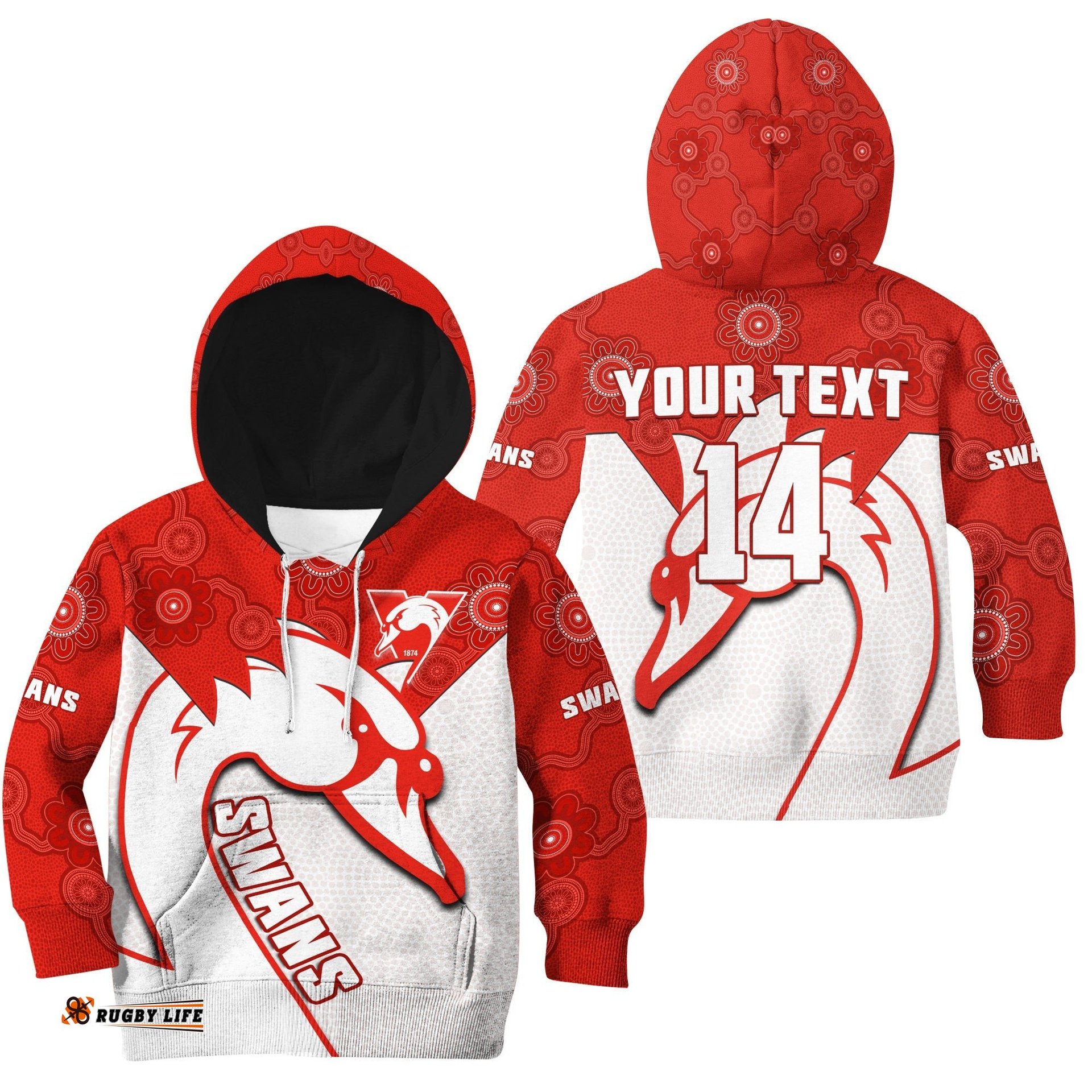 Custom Text And Number Sydney Football Hoodie KID Swans 1874 Dot Painting Artsy