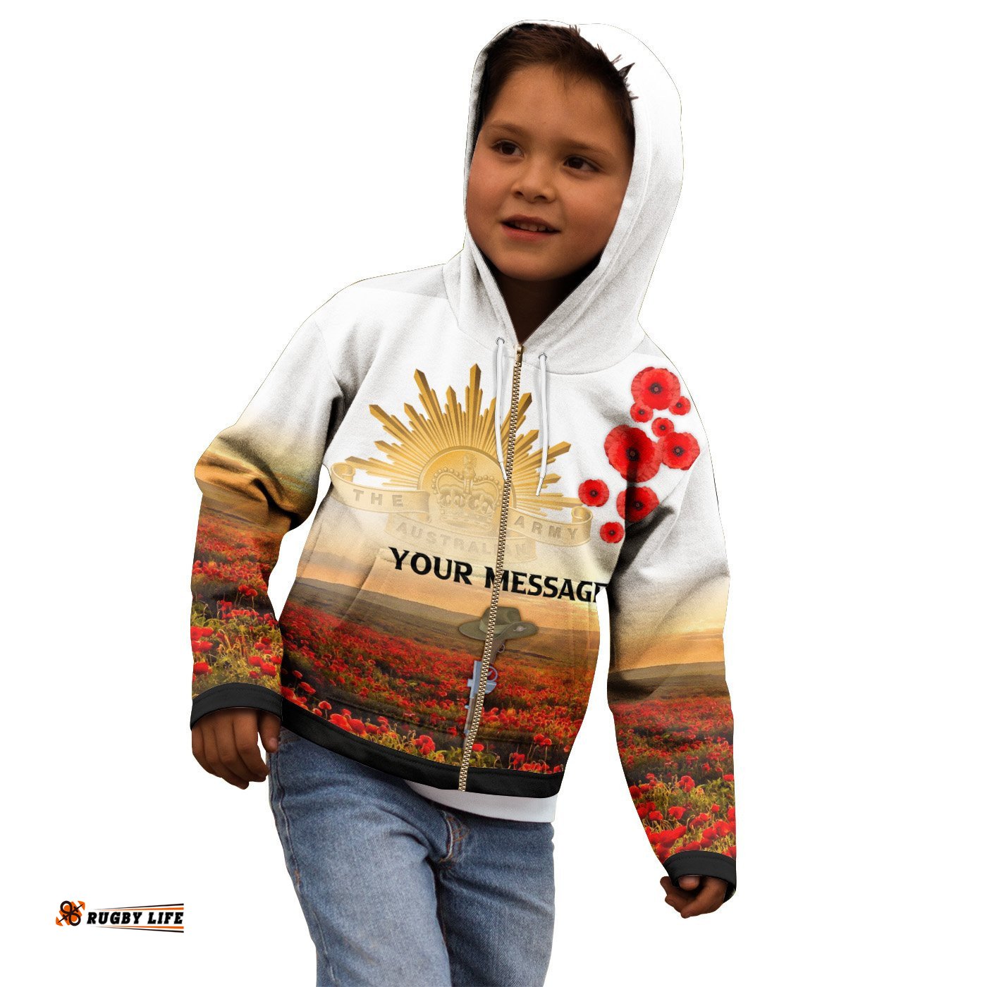 Custom ANZAC Day Kid Zip Up Hoodie We Will Remember Them