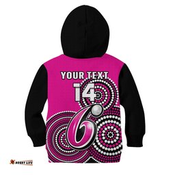Custom Text And Number Sydney Sixers Cricket Hoodie KID Champions BBL12 Proud Indigenous Art