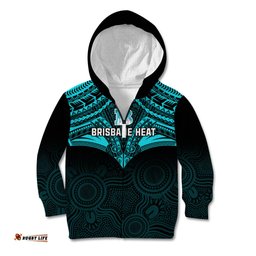 Custom Brisbane Heat Cricket Kid Hoodie Unique Indigenous Art Mix Polynesian Pattern