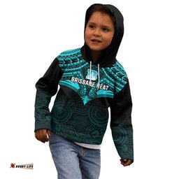 Custom Brisbane Heat Cricket Kid Hoodie Unique Indigenous Art Mix Polynesian Pattern
