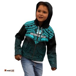 Custom Brisbane Heat Cricket Kid Hoodie Unique Indigenous Art Mix Polynesian Pattern