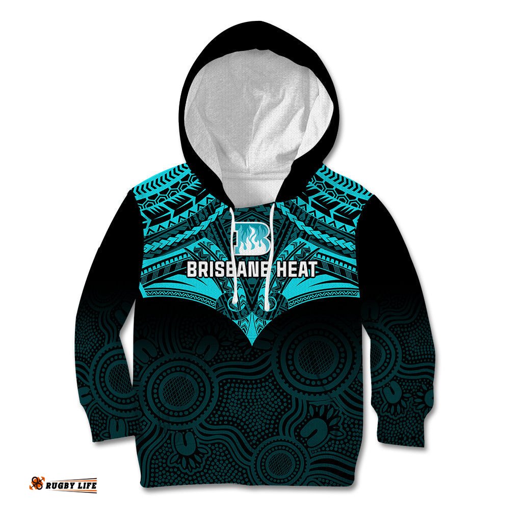 Custom Brisbane Heat Cricket Kid Hoodie Unique Indigenous Art Mix Polynesian Pattern