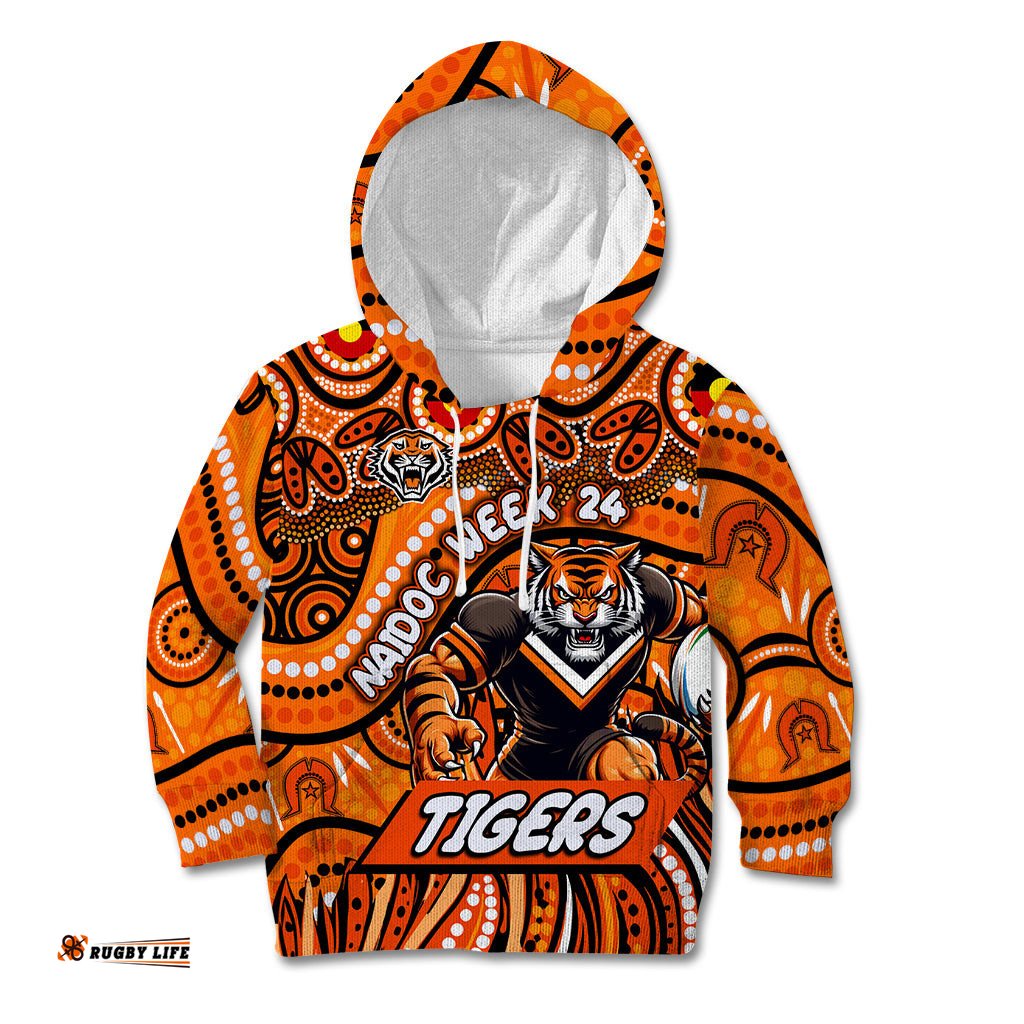 Custom Australia NAIDOC Week 2024 Kid Hoodie Wests Tigers Mascot Keep The Fire Burning