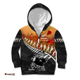 New Zealand ANZAC Rugby Kid Hoodie Soldier Fern With Kiwi Bird