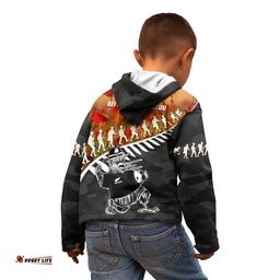 New Zealand ANZAC Rugby Kid Hoodie Soldier Fern With Kiwi Bird