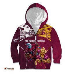 Custom Sea Eagles And Broncos Rugby Kid Hoodie Sporty Style