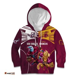 Custom Sea Eagles And Broncos Rugby Kid Hoodie Sporty Style
