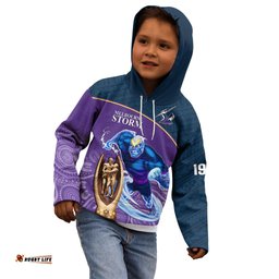 Storm Rugby Kid Hoodie Go Champions Mascot With Polynesian Indigenous Art