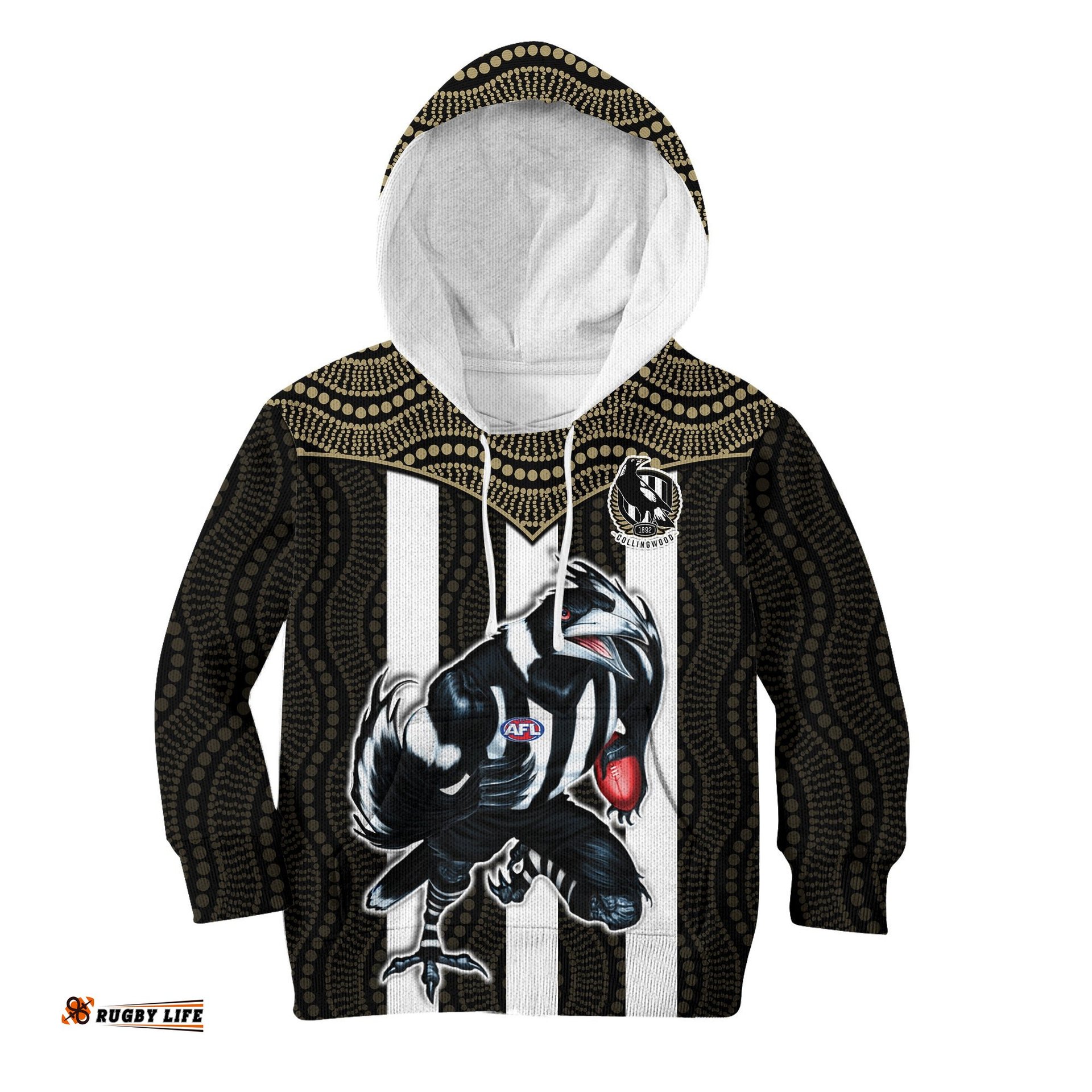 Custom Text And Number Magpies Football Hoodie KID Collingwood 1892 Indigenous Sporty Style