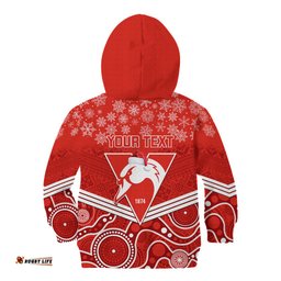 Personalised Swans Football Christmas Kid Hoodie Merry Xmas Mix Aboriginal Art