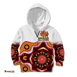 Custom Text And Number Australia Indigenous Rugby Kid Hoodie All Stars Aborigine Dreamtime White Version