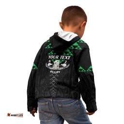 Personalised Aotearoa Rugby Kid Hoodie New Zealand Maori Kete Matauranga Pattern