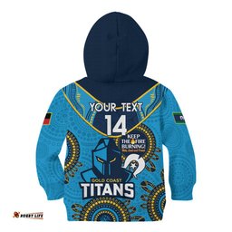 Custom NRL Titans NAIDOC Week Kid Hoodie Keep The Fire Burning Indigenous Art