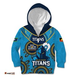 Custom NRL Titans NAIDOC Week Kid Hoodie Keep The Fire Burning Indigenous Art