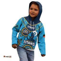 Custom NRL Titans NAIDOC Week Kid Hoodie Keep The Fire Burning Indigenous Art