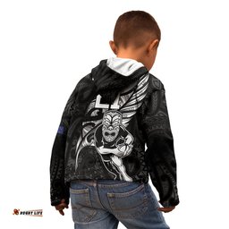 Custom New Zealand Maori Rugby Kid Hoodie Rarauhe Pango Silver Fern Manaia