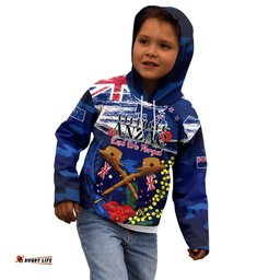 Australia And New Zealand ANZAC Day Kid Hoodie Lest We Forget Silver Fern With Golden Wattle