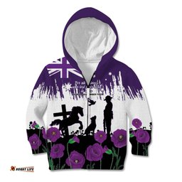 Australia Animal Heroes ANZAC Kid Hoodie Purple Poppy We Will Remember Them