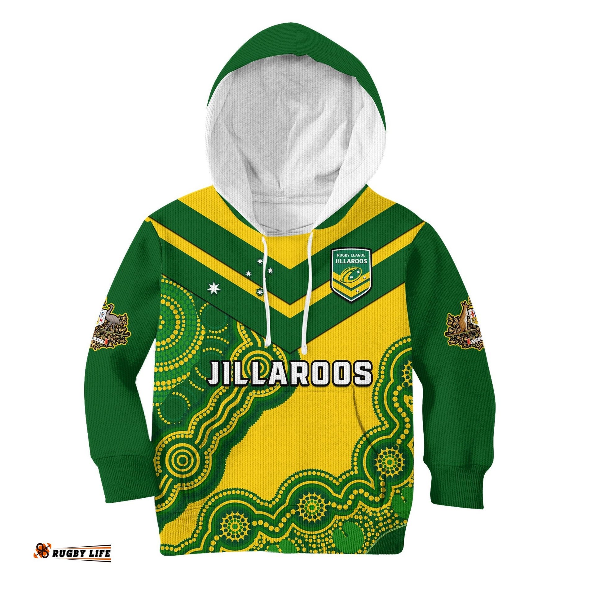 Australia Rugby Hoodie KID Jillaroos Champions Indigenous Yellow Style