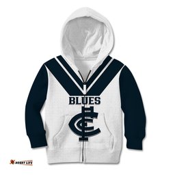 Carlton Football Kid Hoodie Go Blues White Simple Style